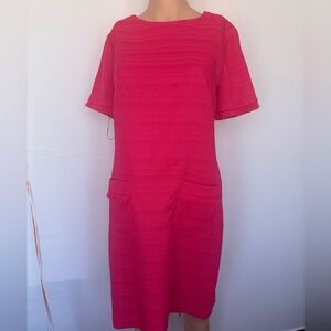 Tommy Hilfiger Fuchsia Short-Sleeve Midi Dress with Patch Pockets
